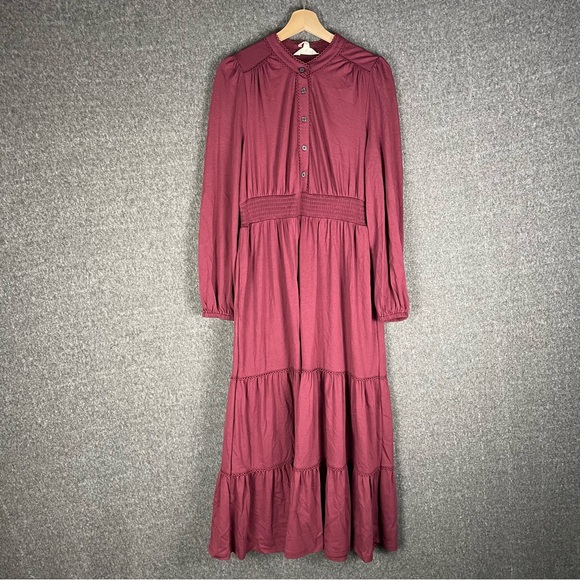 Boden 10R Women's Shirred Waist Tier Midi Dress Western Boho Prairie Cottage NEW - Picture 2 of 13